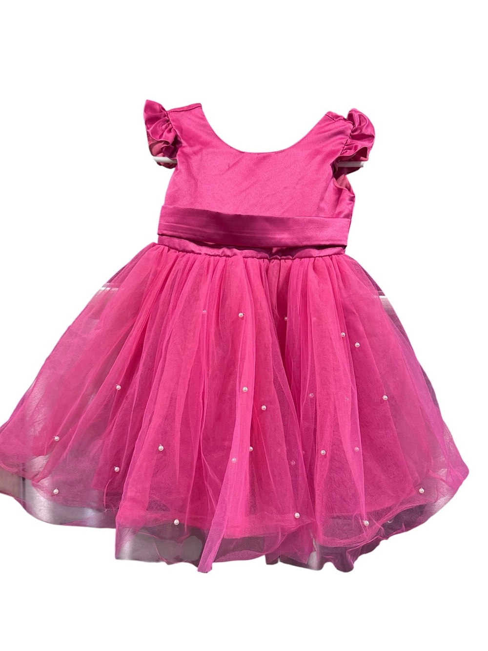 KaQinni Girls Size 5Y Hot Pink Tulle Party‎ Dress Pearl Accent Bow Formal Dress